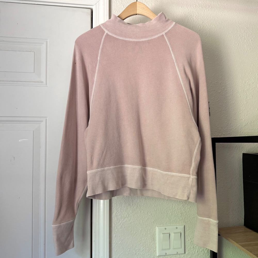UNSUBSCRIBED light pink indigo dyed raglan mock oversized terry pullover sweater